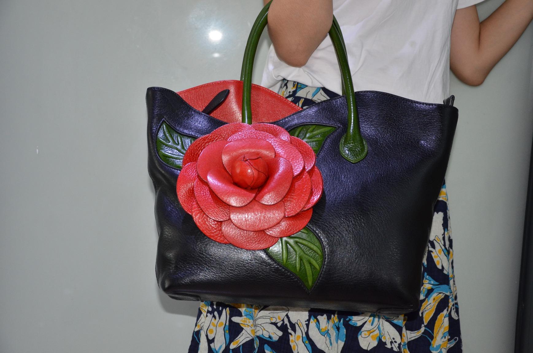 Women’s Flower Leather Top-Handle bag Small Floral Shoulder Bag Designer Handbags Handmade Purse-Sibalasi 